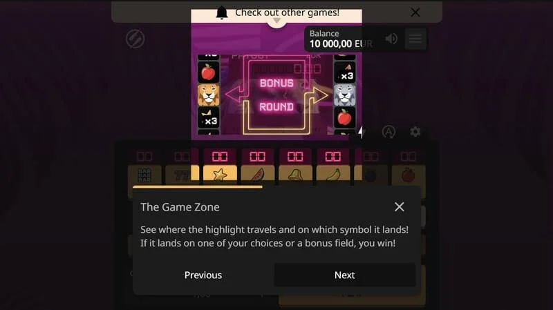 Lion Zama Fruits Bonus Spins - събиране на Scatter символи и задействане на специален режим