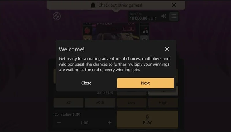 Lion Zama Fruits Bonus Spins - активна сесия с класически плодови символи и 777